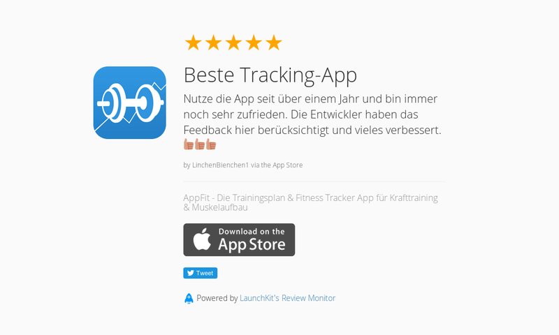 AppFitApp's tweet image. 5 Star Review: "Beste Tracking-App: Nutze die App seit über einem Jahr und bin immer noch…" launchkit.io/reviews/DcCQfO…