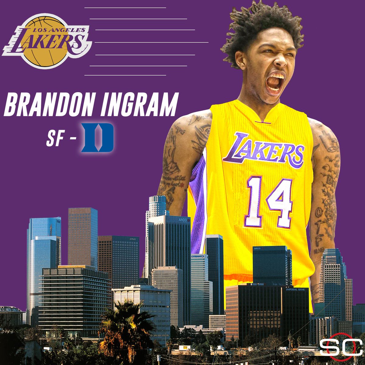 SportsCenter's tweet image. With the No. 2 overall pick in the 2016 NBA Draft, the LA Lakers select Brandon Ingram.