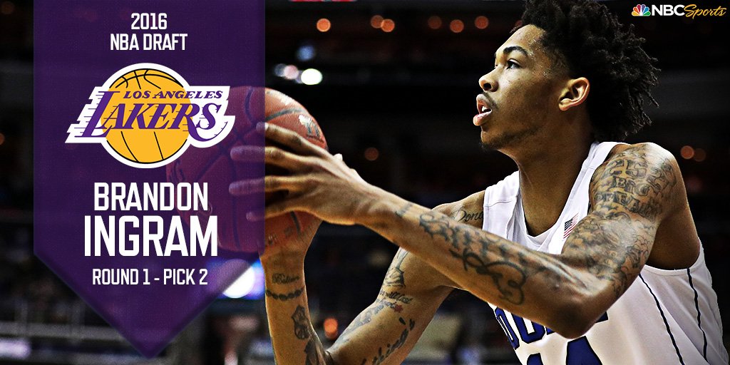 NBCSports's tweet photo. With the No. 2 pick in the #NBADraft, the @Lakers select Brandon Ingram. https://t.co/pMxkhgfpOD