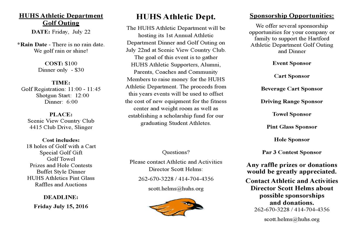 HUHS_Athletics's tweet photo. Golf outing registration is due July 15. Don't miss out of this great opportunity to raise money for HUHS Athletics. https://t.co/ZFlP4SLVWh