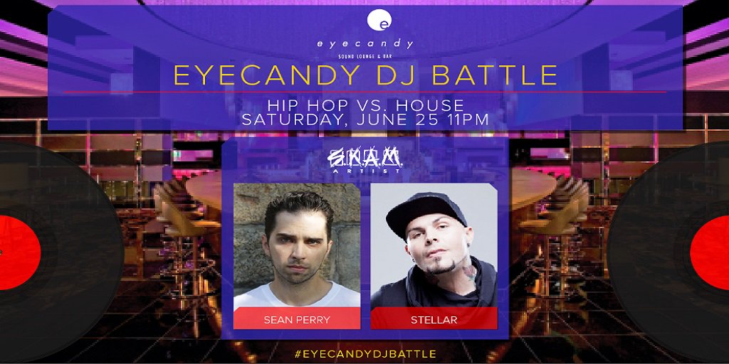 MandalayBay's tweet photo. It's hip-hop vs. house at #EyeCandyDJBattlePartDeux w/ @DJSTELLAR and @djseanperry June 25! https://t.co/lnjCnQRZaQ https://t.co/b3OEjR6yOT
