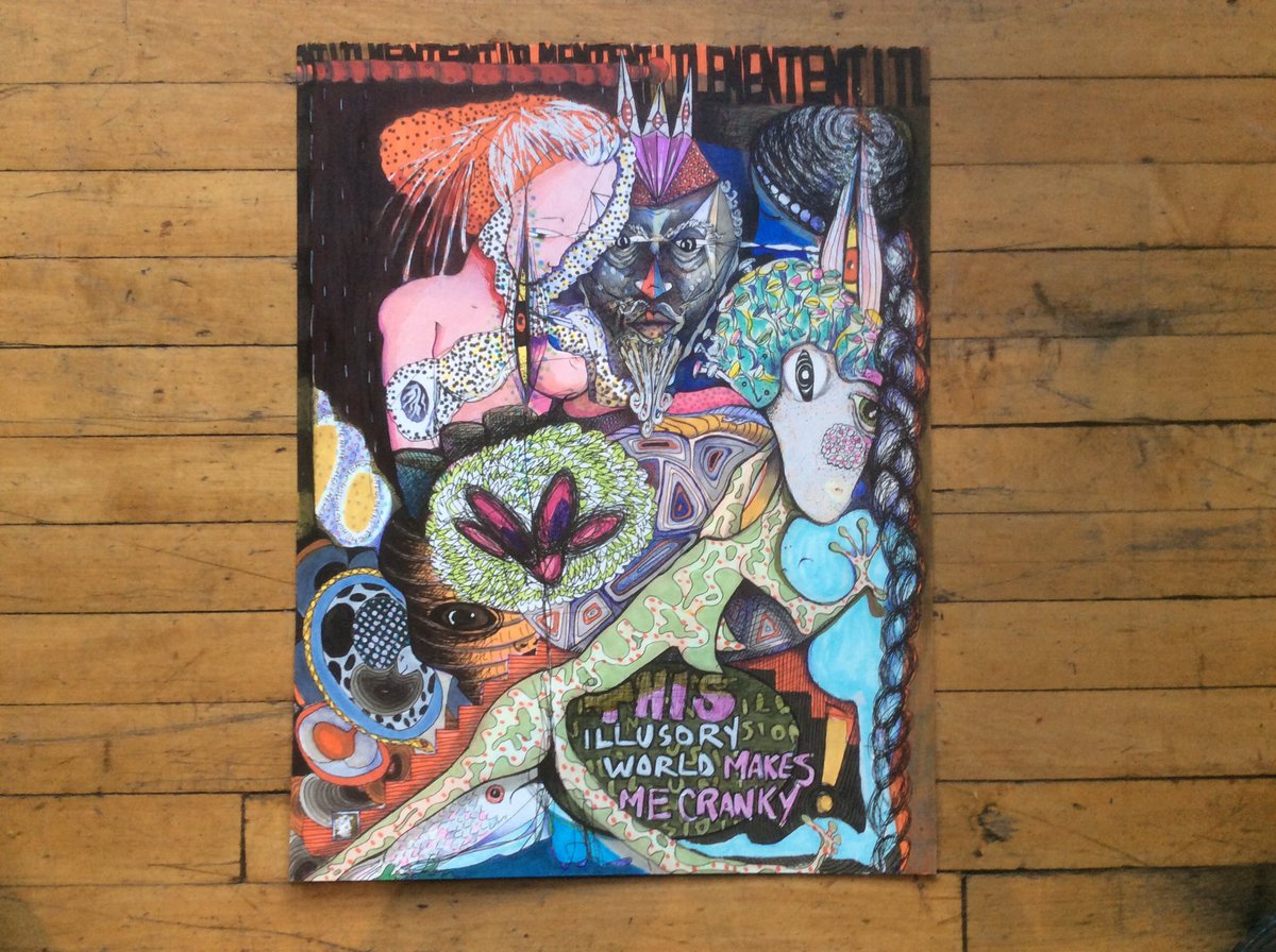 drunkenpaw's tweet photo. Completed drawing entitled Wake. Drawn by DP at Sidewalk Citizen Bakery. Simmons Building. YYC. https://t.co/MIiSWlxTey