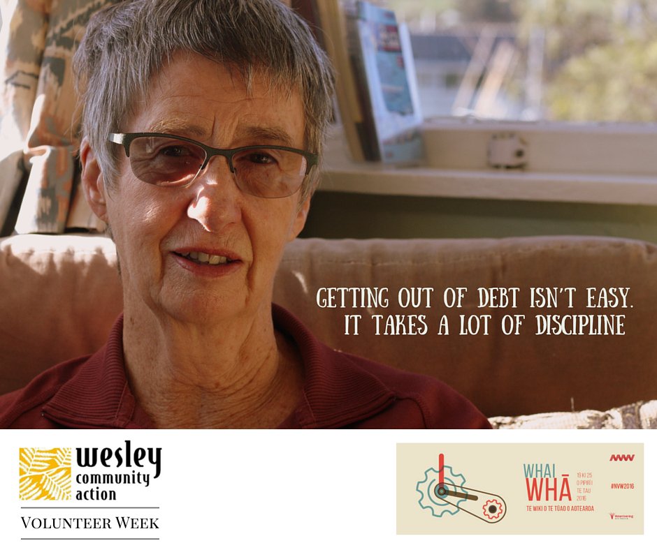 NZWesley's tweet photo. "Getting out of debt...". Gwyneth's #volunteer story https://t.co/Ix5DweBSim #NVW2016 #NationalVolunteerWeek https://t.co/Q8oE60WXIZ