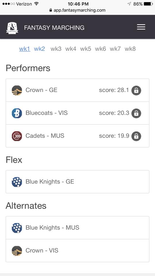 FantasyMarching's tweet photo. Scores are in the app! You can lock in scores for week 1! But, should you wait to see if you can score higher?! https://t.co/cSYF2ziGvg