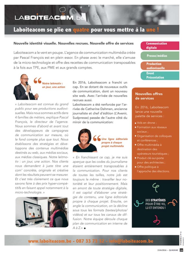 laboiteacom's tweet photo. Sympa la page consacrée à #Laboiteacom cette semaine dans Vlan La Quinzaine et distribuée à 68.000 exemplaires ! https://t.co/Ty6hUBnGck