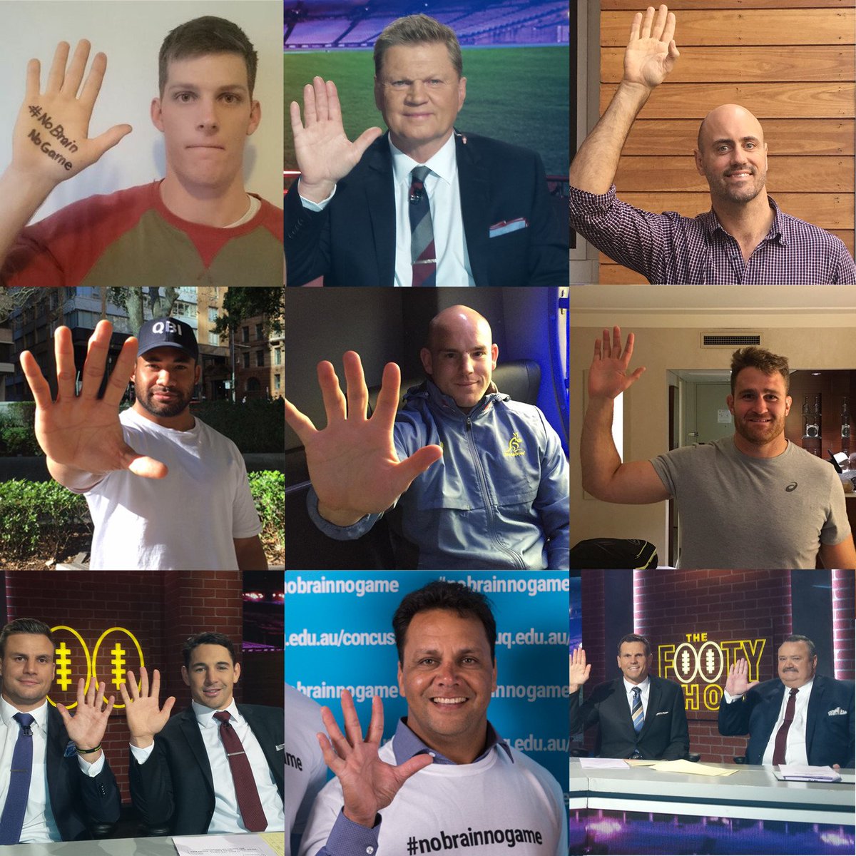 QldBrainInst's tweet photo. Big names putting their hands up for concussion research. Learn more: https://t.co/5jLKTMLzRX #nobrainnogame https://t.co/tGqVDOH12k