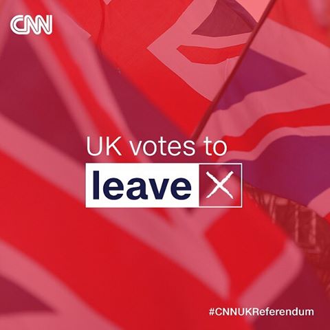 CNN's tweet image. The UK has voted to leave the EU. With 98% of districts reporting, Remain cannot win. cnn.it/28UNwWx