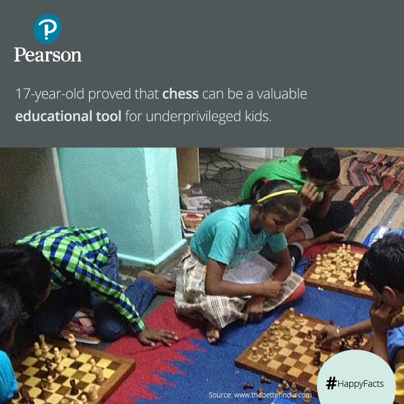 PearsonIN's tweet image. 17-year-old #chess player Devanshi Rathi started a #ProjectCheckmate in April 2016 for underprivileged #kids.