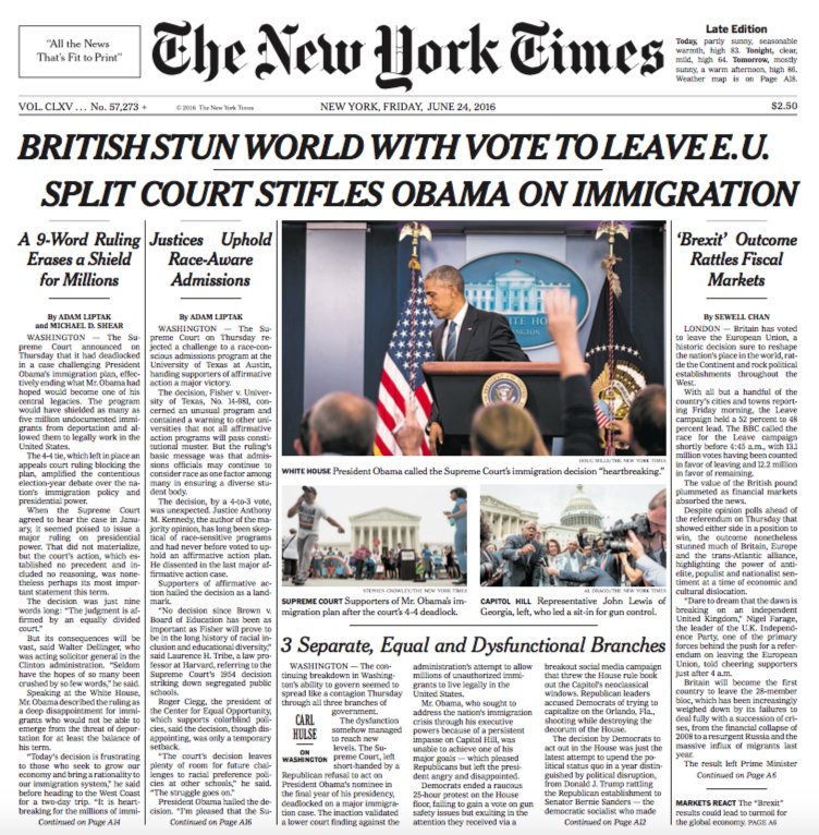 The New York Times On Twitter The Front Page Of The New York Times For Friday June 24…