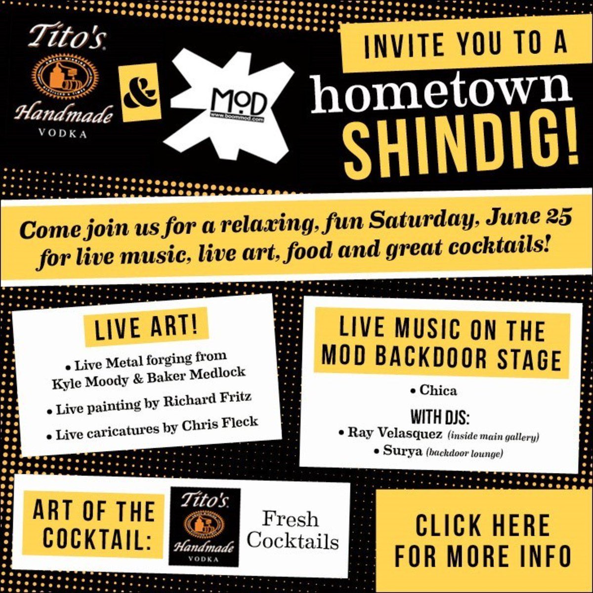 BOOMMOD's tweet photo. Don't miss this event at MOD this Saturday (2-10pm)! https://t.co/jhBd19HTyb #modgallery #crossroadskc #TitosVodka https://t.co/AnXvOabL9H