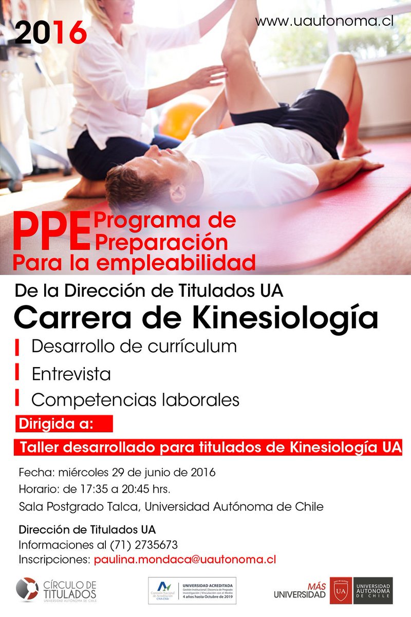 TituladosUA's tweet photo. #InserciónLaboral Titulados #Kinesiología, parte del #PPE 29 de junio de 2016
#SedeTalca @autonomadechile https://t.co/W3bzj1m4ol