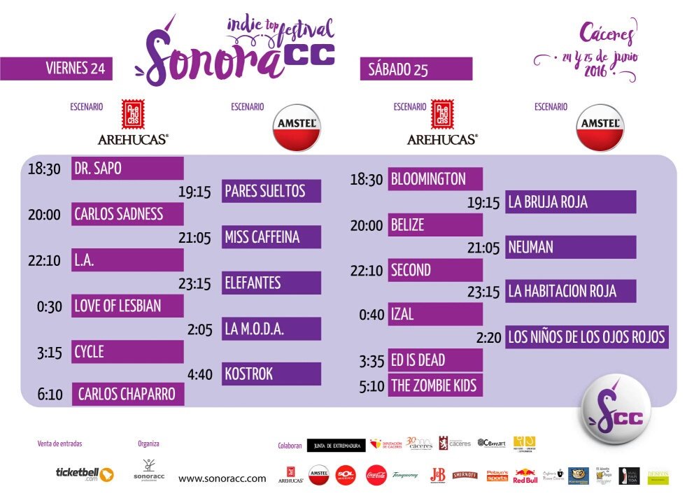 Acho tío, hoy empieza <a href="/SonoraCCfest/">SonoraCC Festival</a> y Cáceres se convierte en la capital del indie. ¡¡ Que viva la buena música !!