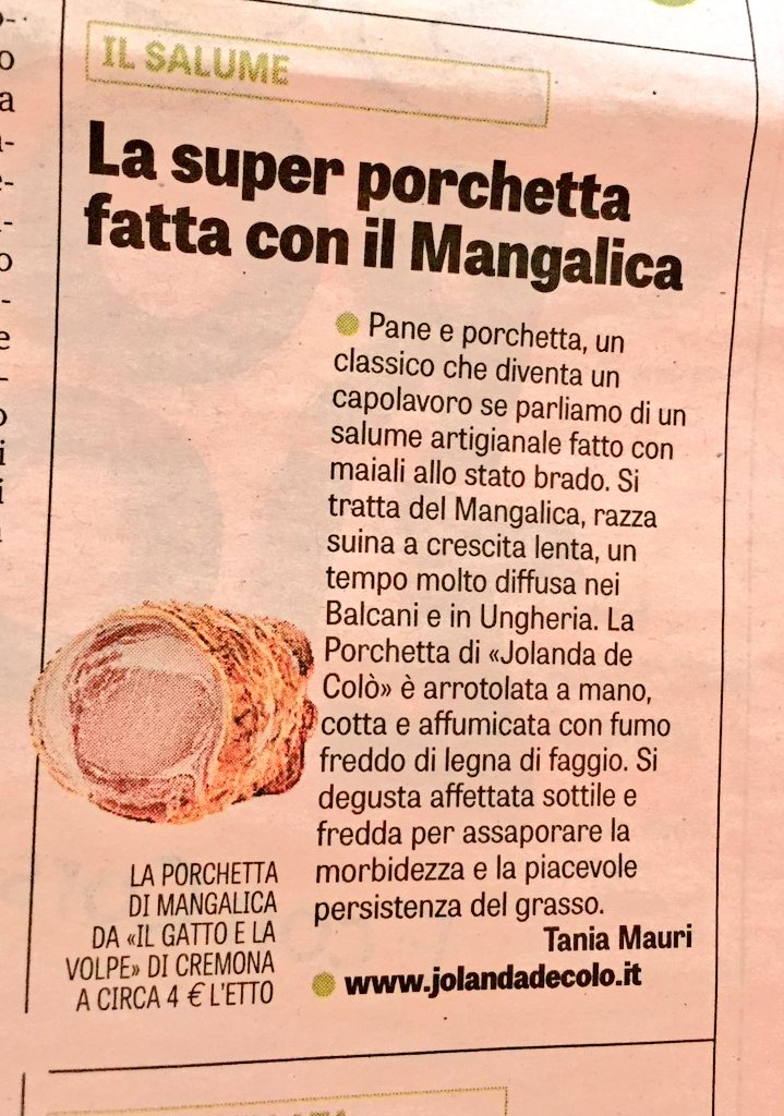 Oggi su @Gazzetta_it @GazzaGolosa si parla di #porchetta di #mangalica @jolandadecolo #foodporn #golosa