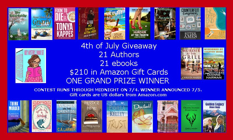 DianneDHarman's tweet photo. Don't miss this July 4th #Giveaway with books and Amazon cards by 21 #bestselling #cozymystery authors Good luck! https://t.co/dC1l5wTp3N