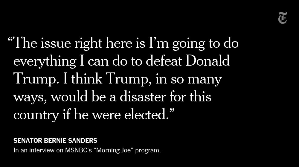 nytimes's tweet photo. Bernie Sanders says he will vote for Hillary Clinton (to defeat Donald Trump) https://t.co/K30CyZGyDl https://t.co/8MmwD8ZqYz