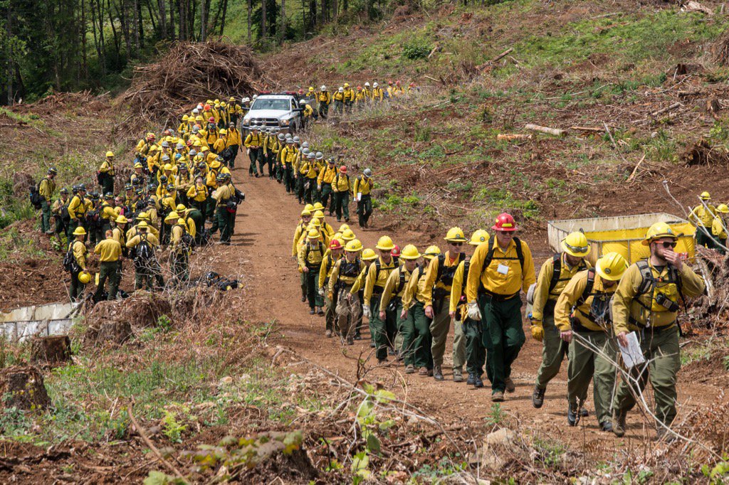 odf_biomass's tweet image. Crews march into training at #fireschool with @ORDeptForestry @willametteNF @BLMOregon