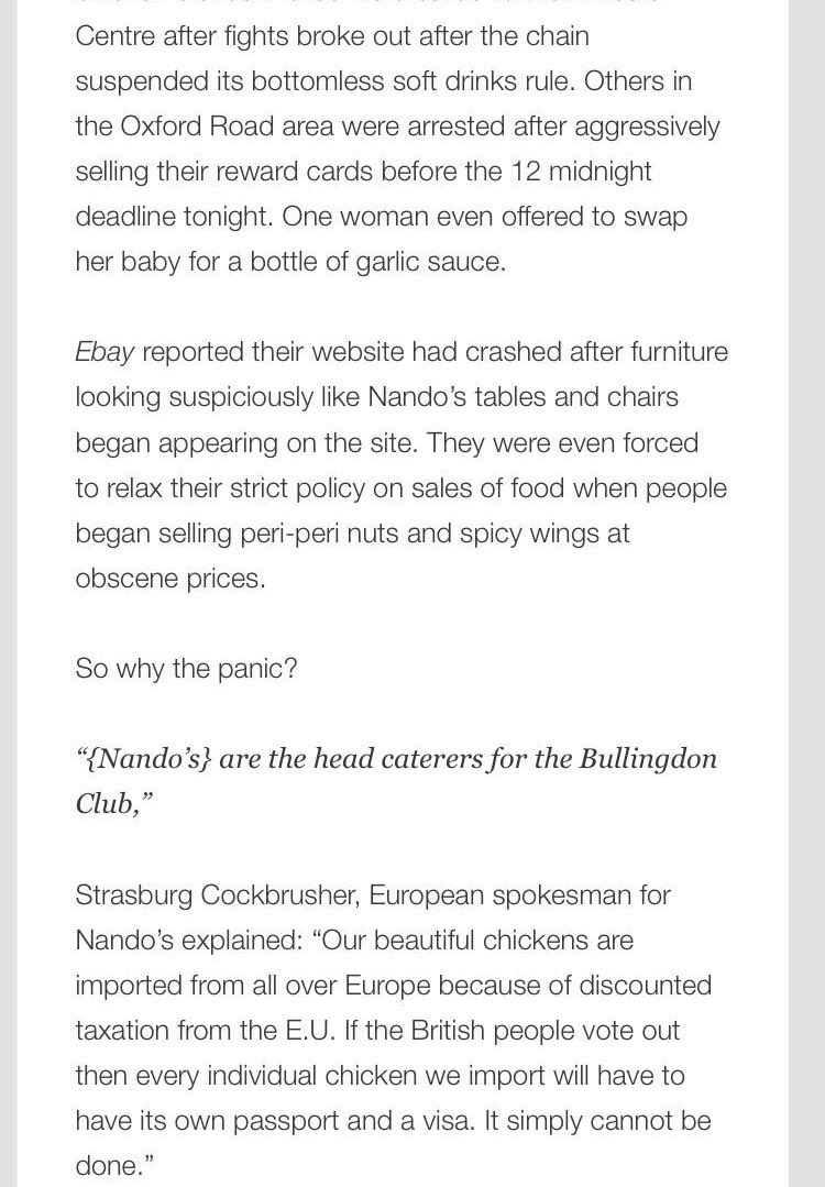 Sanchiapalmer1's tweet photo. NO MORE NANDOS FUCK OFF #EUref #mainconcern https://t.co/ZDAaNnzKRv