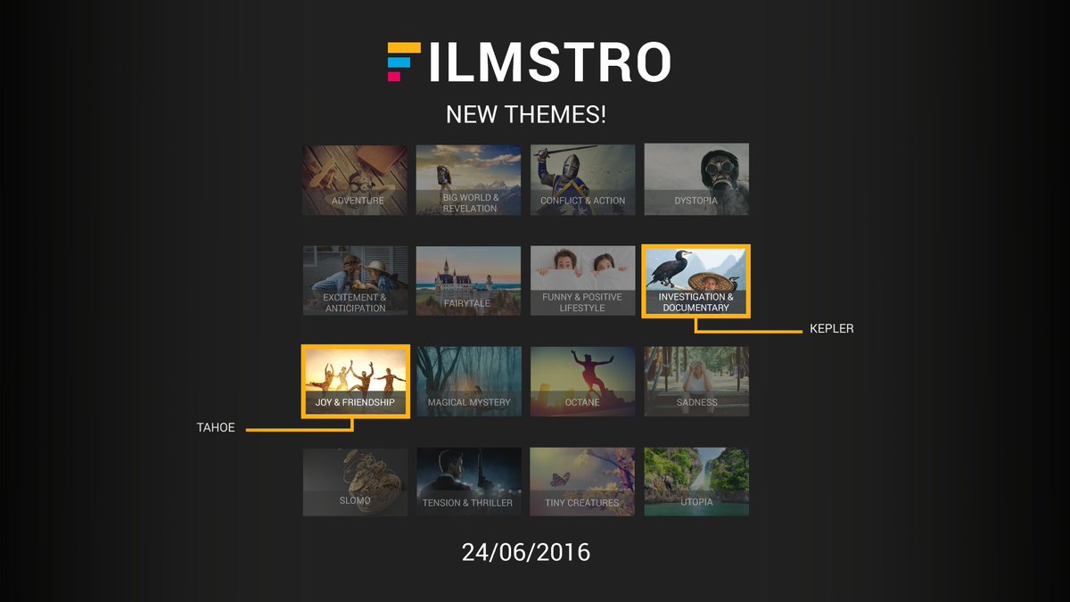 Filmstro's tweet photo. #FilmstroUpdate This week it's: Kepler & Tahoe. Please note: Mac only. #Windows music updates after bug fixes done! https://t.co/wpT7X3BTe8