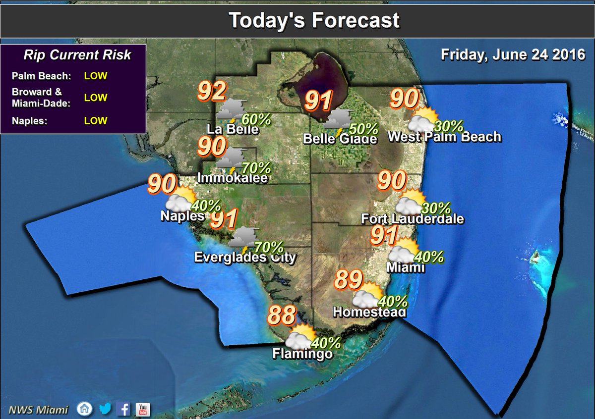 NWSMiami's tweet photo. Typical summertime showers and thunderstorms possible again today across #SoFla. #NWSMiami #Miami #Naples #WPBeach https://t.co/ajji5tBTgH