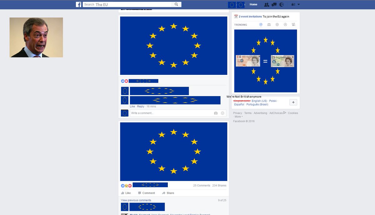 jamesselmer's tweet photo. My Facebook feed right now. #EURefResults #EURefResults https://t.co/9PwoDm84iP