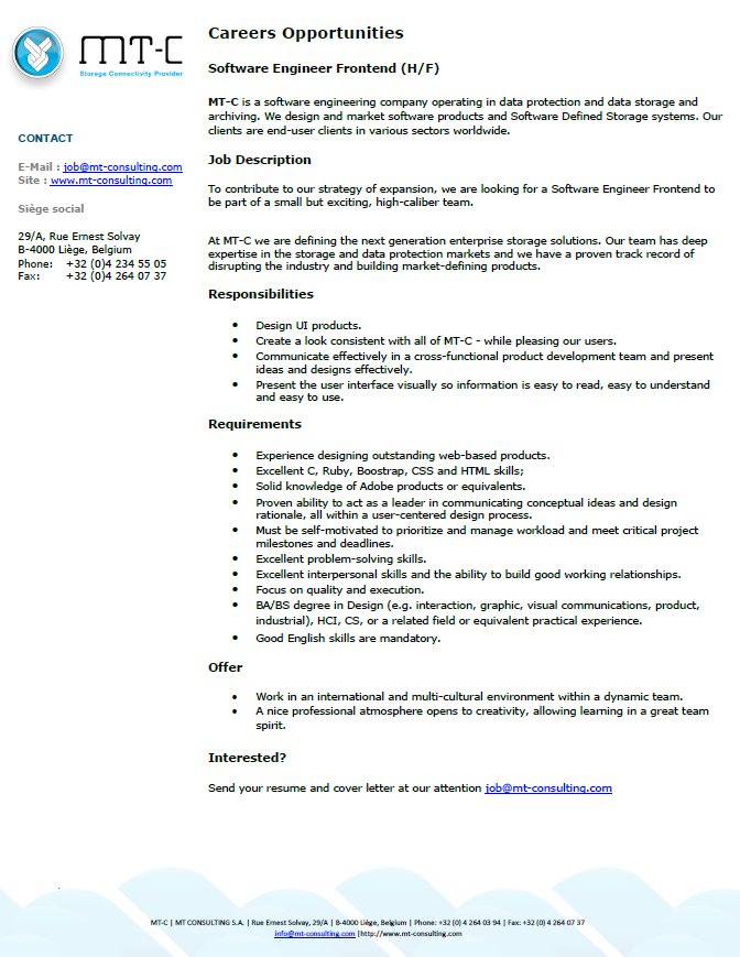 MTC_Storage's tweet photo. #Jobopportunity Are you our next #SoftwareEngineerFrontend ? Contact us for more details ! https://t.co/cwe9dmoKnl