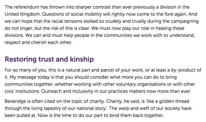 SEtherington's tweet image. Charities must play a role in restoring divisions in the UK blogs.ncvo.org.uk/2016/06/24/the…