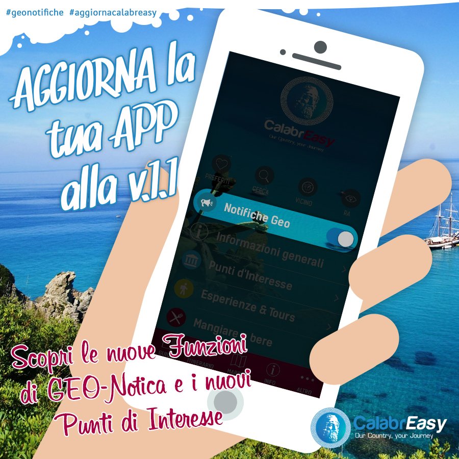 CalabreasyApp's tweet photo. Scarica o Aggiorna la tua versione di Calabreasy, sono attive le funzioni di GEO-NOTIFICA  #geonotifiche #upgrade https://t.co/WGxVat8nzq