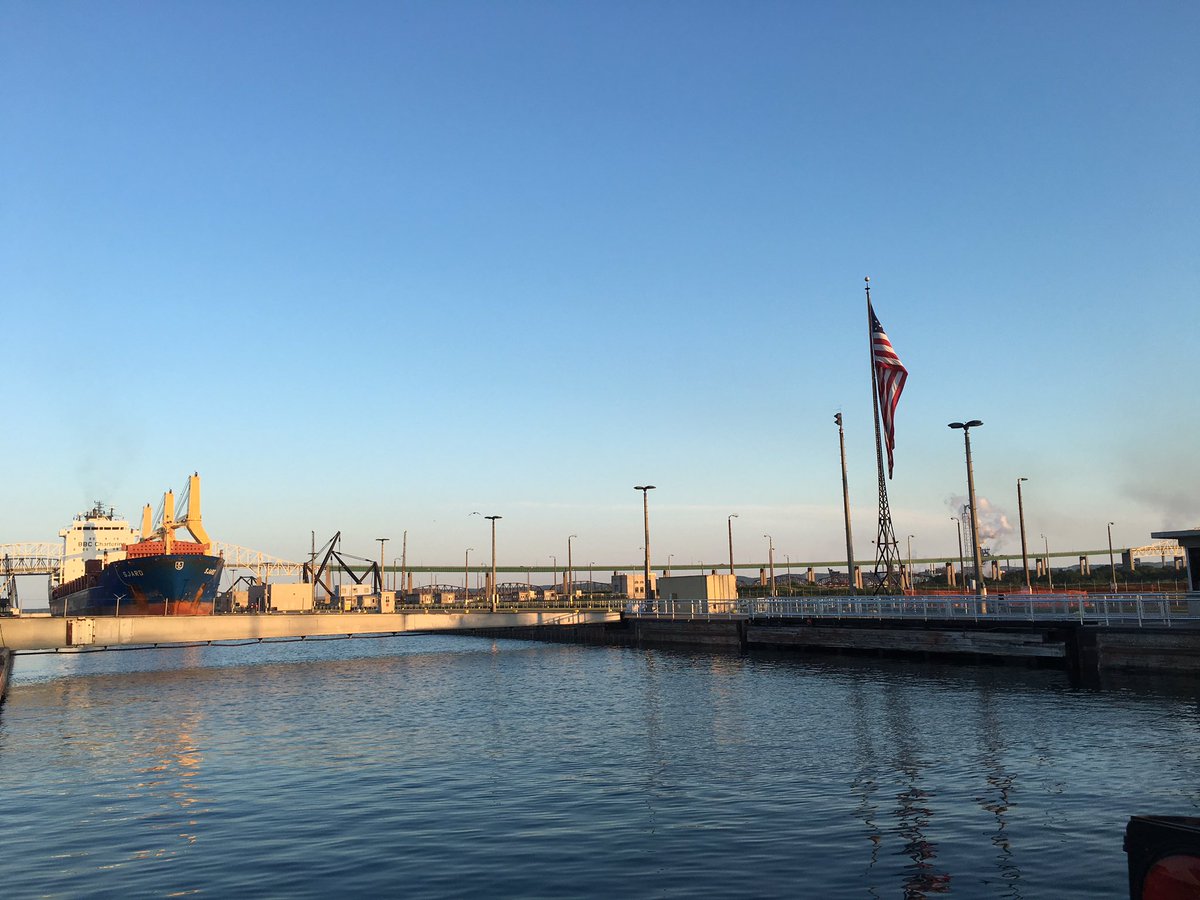 JennyJenness's tweet photo. Our first freighter of the morning! @9and10News live now at #EngineersDay in @SaultSteMarie!  @VisitTheSault #MTM https://t.co/O8LL6lR1D3