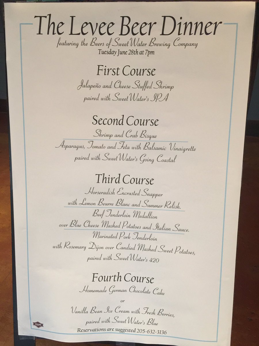 greenebvgcraft's tweet photo. Don't forget to make your reservations for @sweetwaterbrew beer dinner @TheLevee_ in Tuscaloosa on June 28 https://t.co/asqAiwJRKY