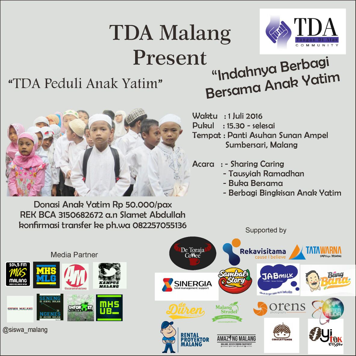 Yuk kita berbagi di bulan yang suci ini.
untuk info lengkapnya, kunjungi link,
goo.gl/uZ74la <a href="/mahasiswamlg/">Mahasiswa ½ Malang</a>