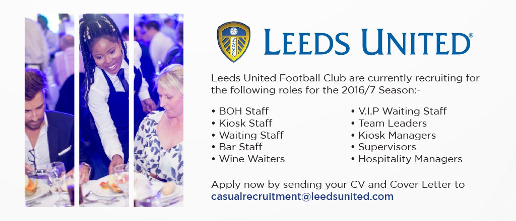 EllandRoad's tweet photo. We're currently recruiting a wide range of matchday roles for the 2016/17 Season https://t.co/eDw4T4c2ei https://t.co/uNxuvLhUHG