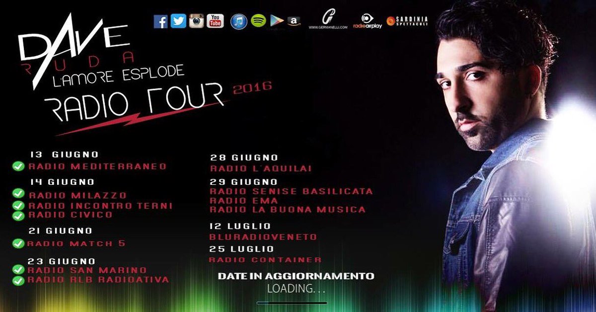 dave_ruda's tweet photo. Ecco gli appuntamenti in radio 😉 #lamoreesplode #daveruda #andiamoavanti 🤘🏻@GGermanelli @RadioAirplay_it https://t.co/MaSfEIgVoa