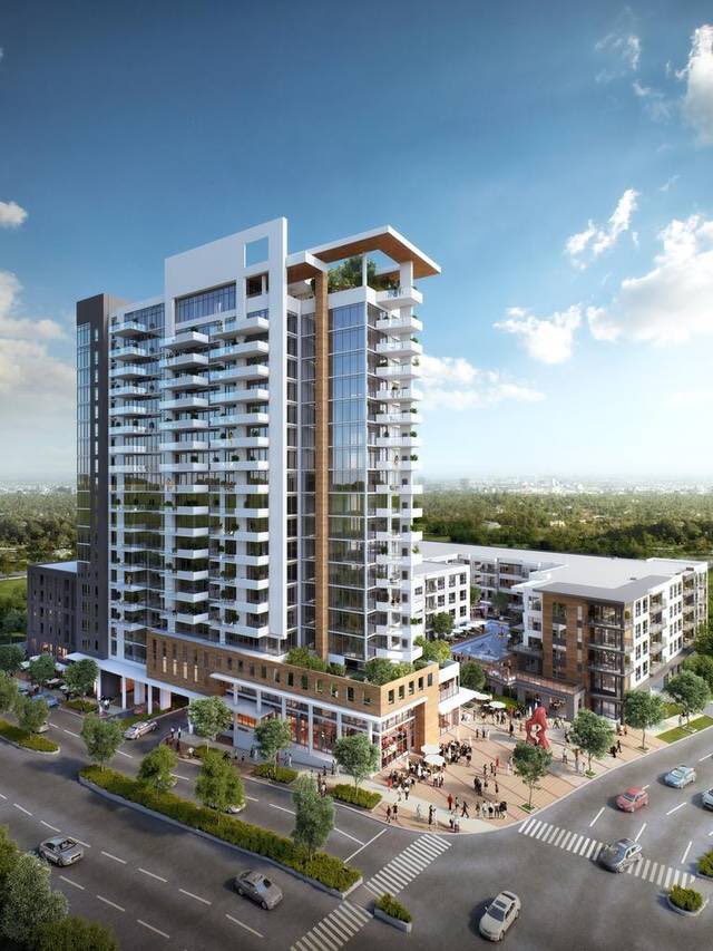 New rendering of Northwood Ravin's mixed-use development at Stonewall &amp; South Caldwell, including a 20-story tower