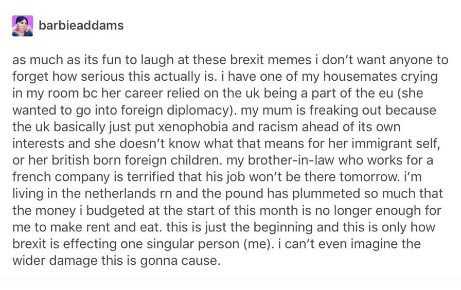 Why am I horrified, appalled and (to be brutally honest, frightened) by #Brexit? This. I'm sure it will get worse.