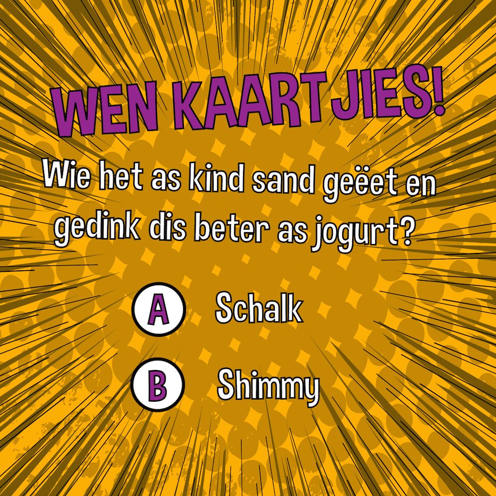 kykNETtv's tweet photo. Hier is jóú kans om kaartjies te wen na die komedie-vertoning @MagtagLag! https://t.co/on9hGdkP9B #Magtag https://t.co/5Jw2DVSyGn