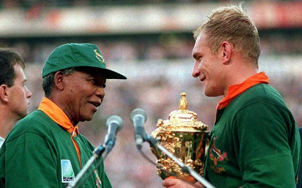 Today,1995- Springboks, with François Pienaar as captain, win the World Cup final match against New Zealand 15-12