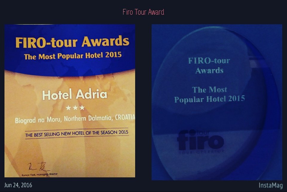 ADRIABiograd's tweet photo. #FiroTour #award #czk #MostPopularHotel  #Adria #Biograd #CroatiaFullOfLife https://t.co/hZFAGh5obq