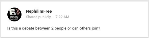 ScientiaPercept's tweet image. It looks like @NephilimFreeYou now wants to "debate" the #creationist Noachian #FloodMYTH as well.

Anyone else???