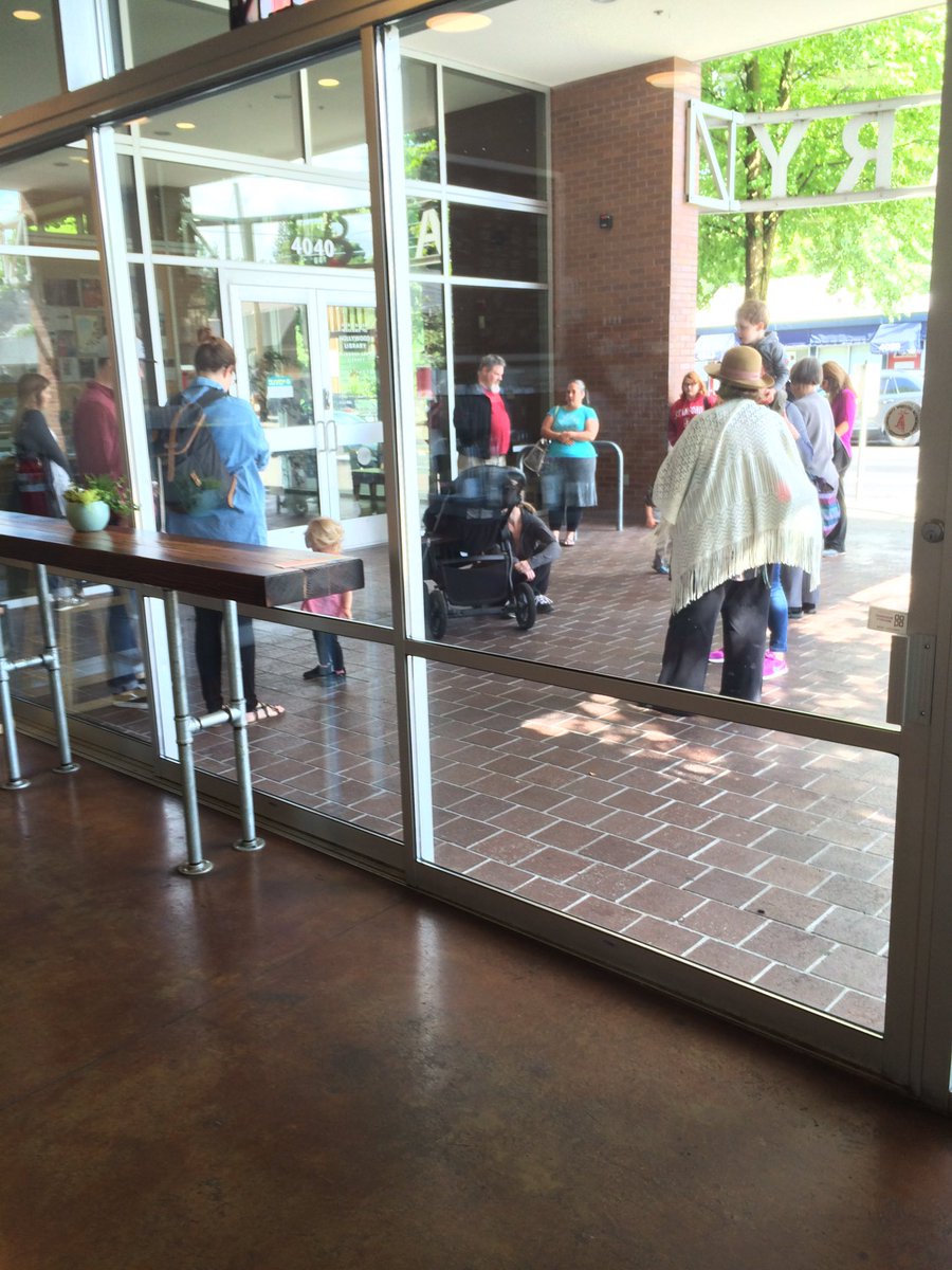 dadbod503's tweet image. The library 15 minutes before opening is the Portland parent version of a new Yeezy shoe release