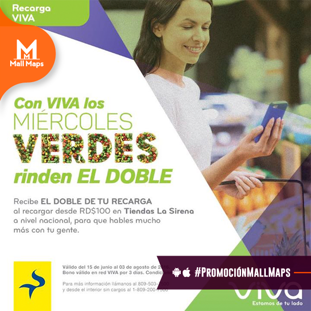 MallMapsRD's tweet photo. En @TiendaLaSirena los miércoles son verdes con Viva #PromomcionMallMaps https://t.co/YZ7lI1tbc5