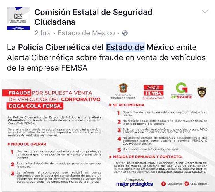 fdorobles's tweet photo. No se dejen sorprender! Coca Cola FEMSA no vende vehículos por internet ni por correo! Cuiden su patrimonio! https://t.co/KBXnbNgpmq