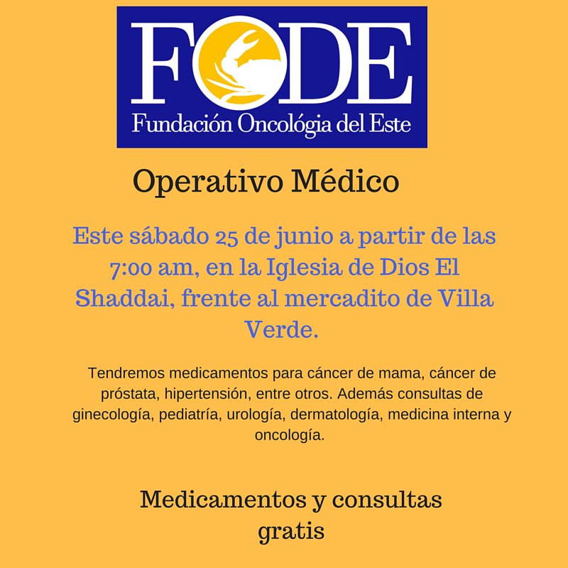 Ven a nuestro #OperativoMédico y recibe consultas y medicamentos gratis #FODE

Sábado 25 de junio 2016