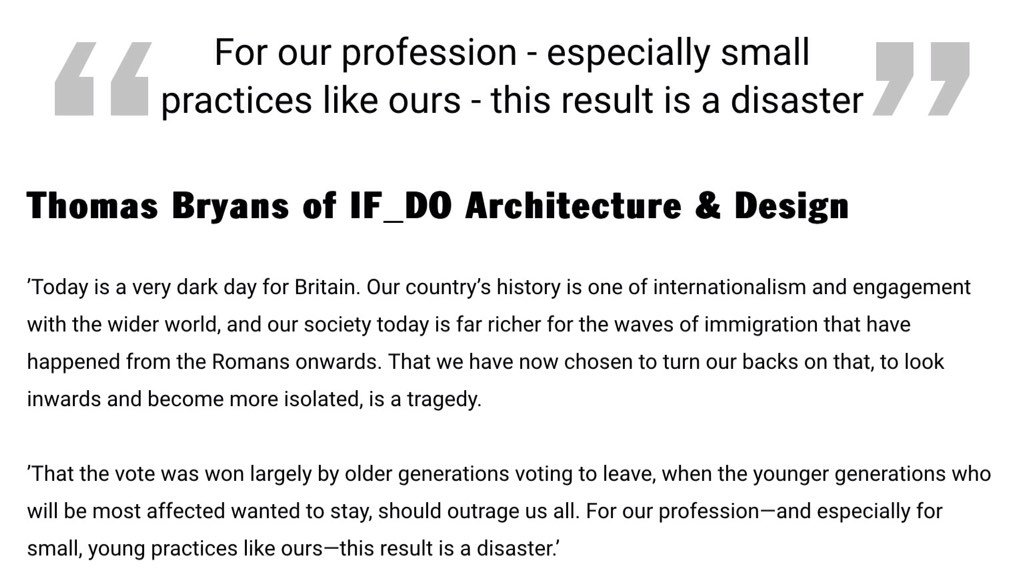 stoneybryans's tweet photo. My comments on #Brexit in @ArchitectsJrnal today — https://t.co/HphBP9OQLR #ajref https://t.co/qIauLfKWXo