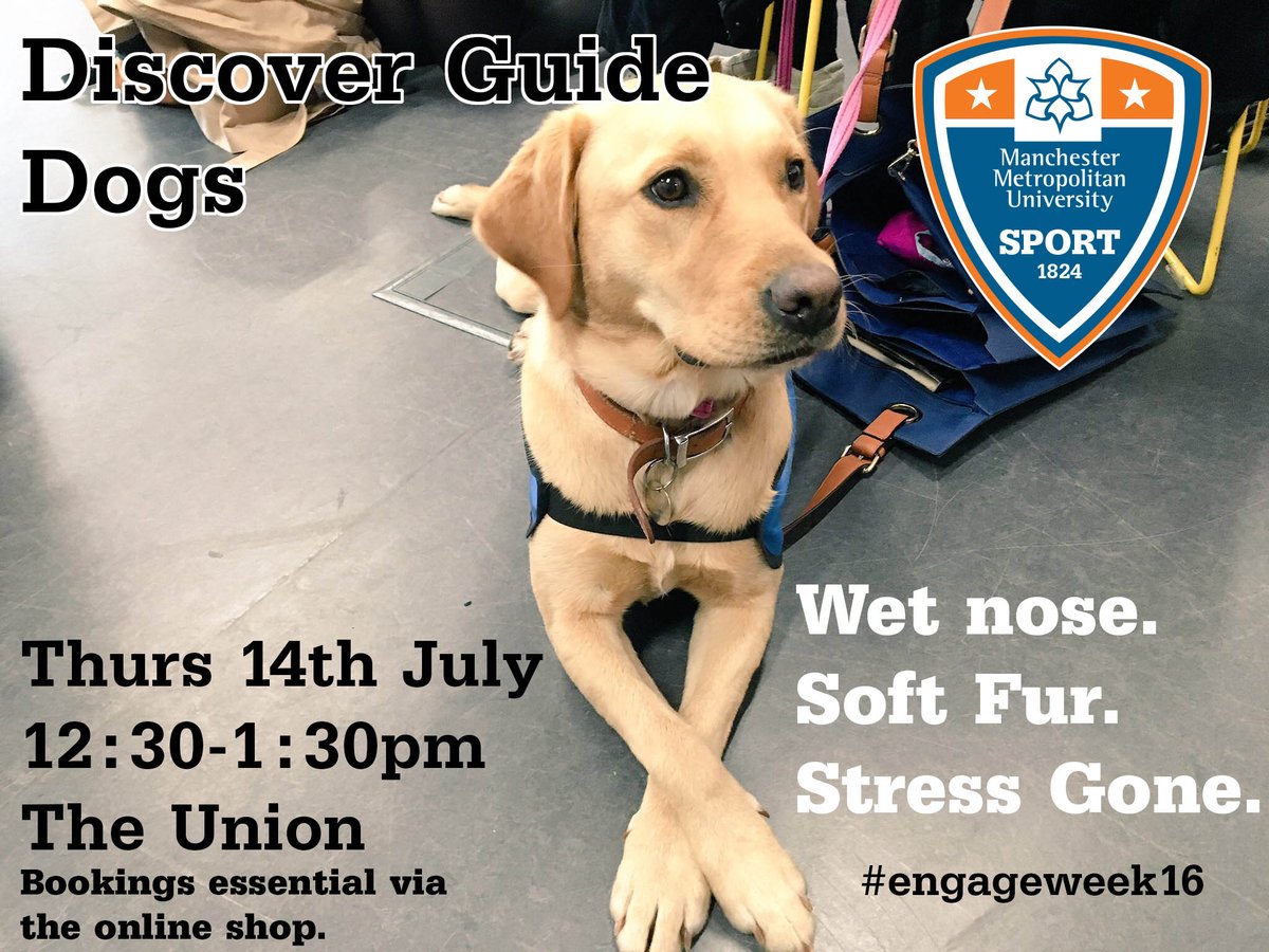 MMUSport's tweet photo. The return of the pups. Book now for a staff-only petting session! https://t.co/qelVEJe9X2โฆ #engageweek16 https://t.co/ELHypXhYLc