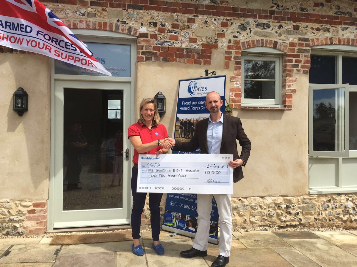 Waves_Training's tweet photo. Waves'MD Lou hands over cheque to Jim Morrison @SSAFA of funds raised by #Waves100 #forourforces https://t.co/HIDKUhVFZ6