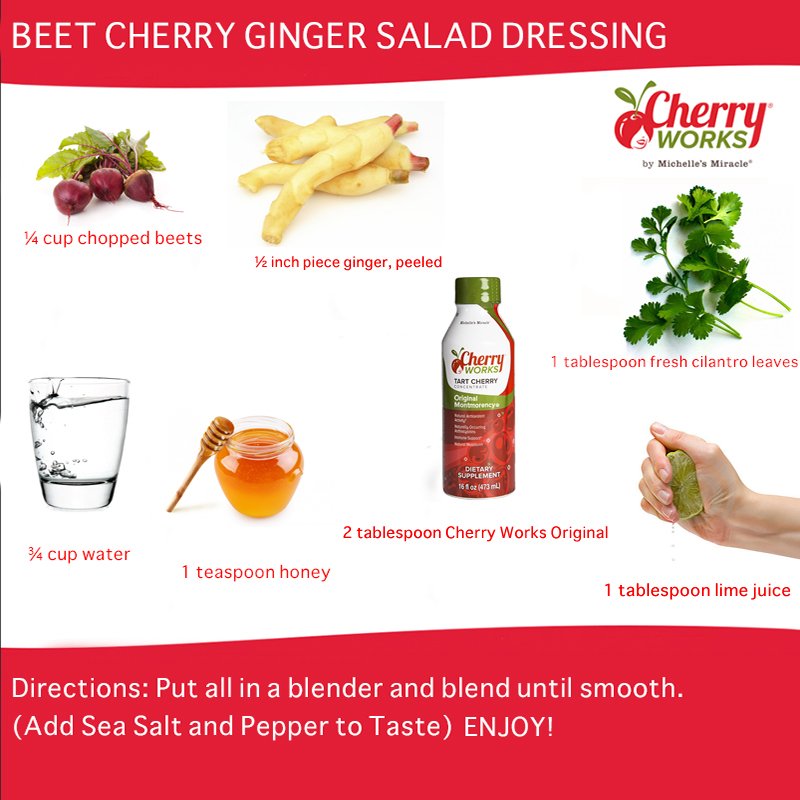 CherryWorksTC's tweet photo. Add some flavor to your salad with our Beet Cherry Ginger Salad Dressing recipe! #cherryworks #goodeats #healthy https://t.co/wwUmxEIFsI