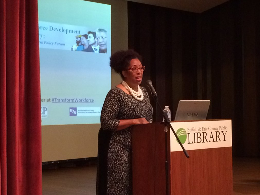 NYATEP's tweet image. Buffalo &amp;amp; Erie County Workforce Board Director Heather Gresham welcoming the crowd to WNY #wkdev #TransformWorkforce