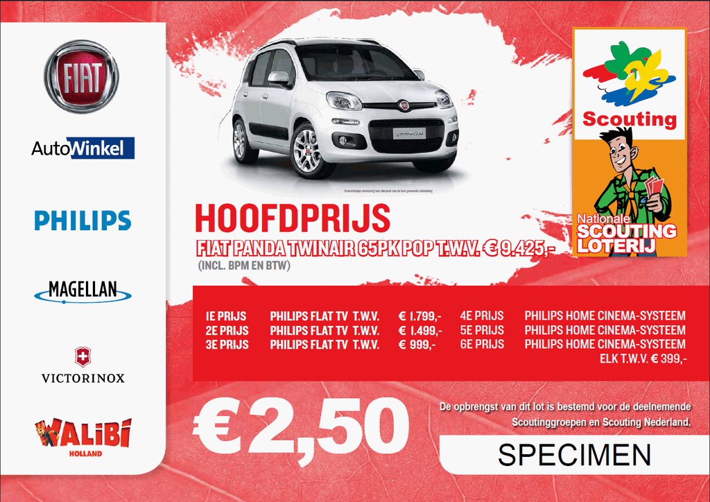 Morgenochtend gaan we weer heel de gemeente door om Scoutingloten te verkopen! Lootjes kosten 2,50, waarvan 1,50 di…