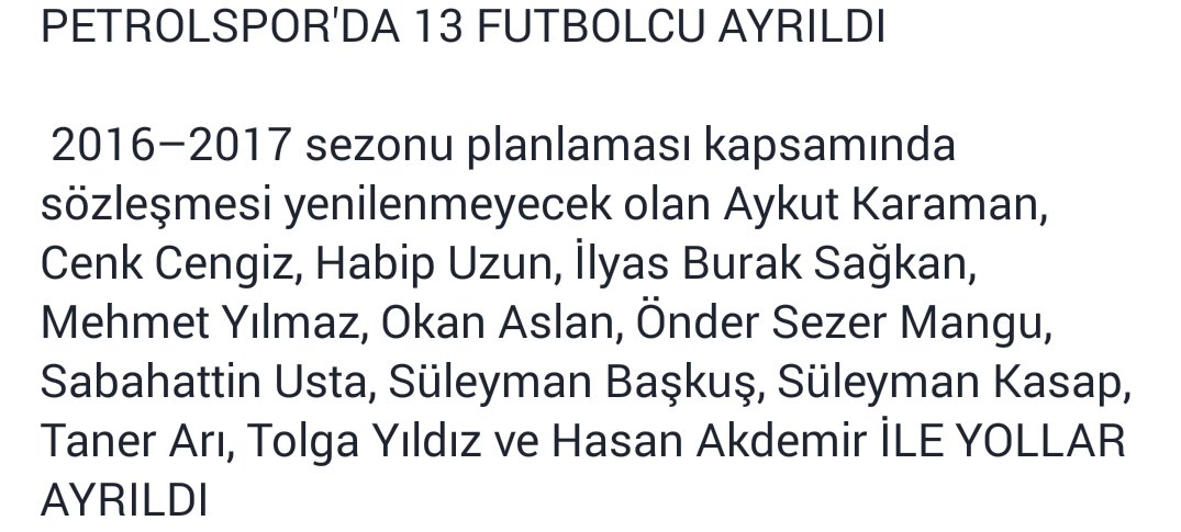 PetrolsporSK's tweet photo. PETROLSPOR'da 13 FUTBOLCU AYRILDI . https://t.co/soxfyTdLbp