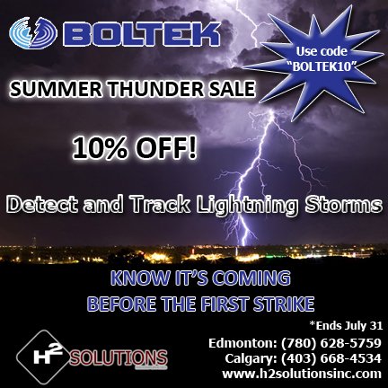 h2solutionsinc's tweet image. Take advantage of our Summer Thunder Sale! 10% off #boltek #lightningdetection at h2solutionsinc.com/boltek-lightni…